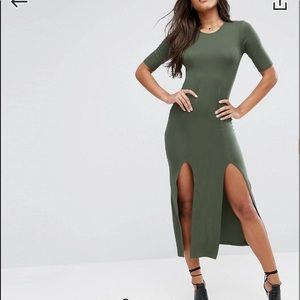 ASOS Double Split Front Maxi Dress in Green